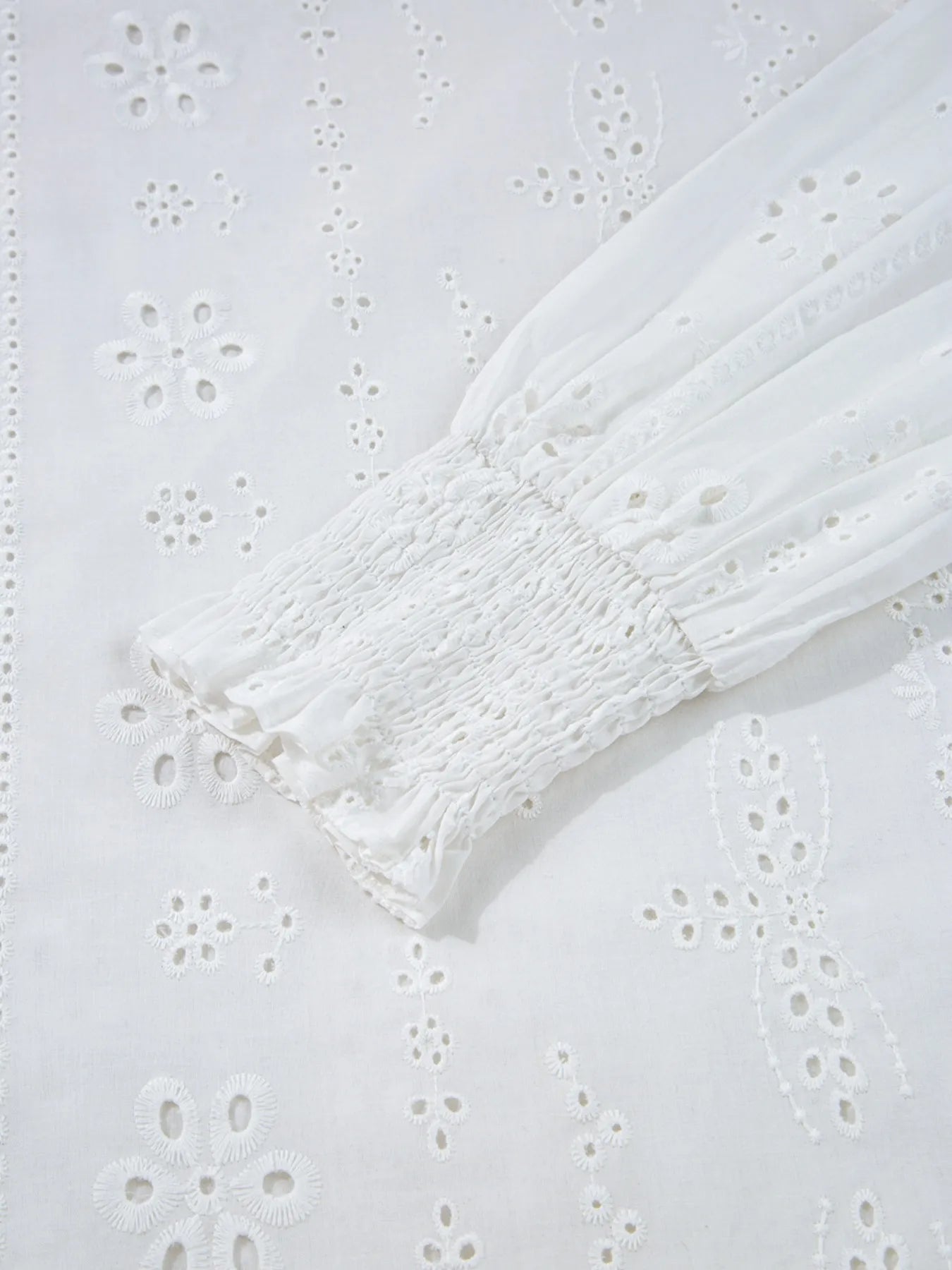 Eyelet Long Sleeve Blouse with Elastic Cuffs - Atelievuè