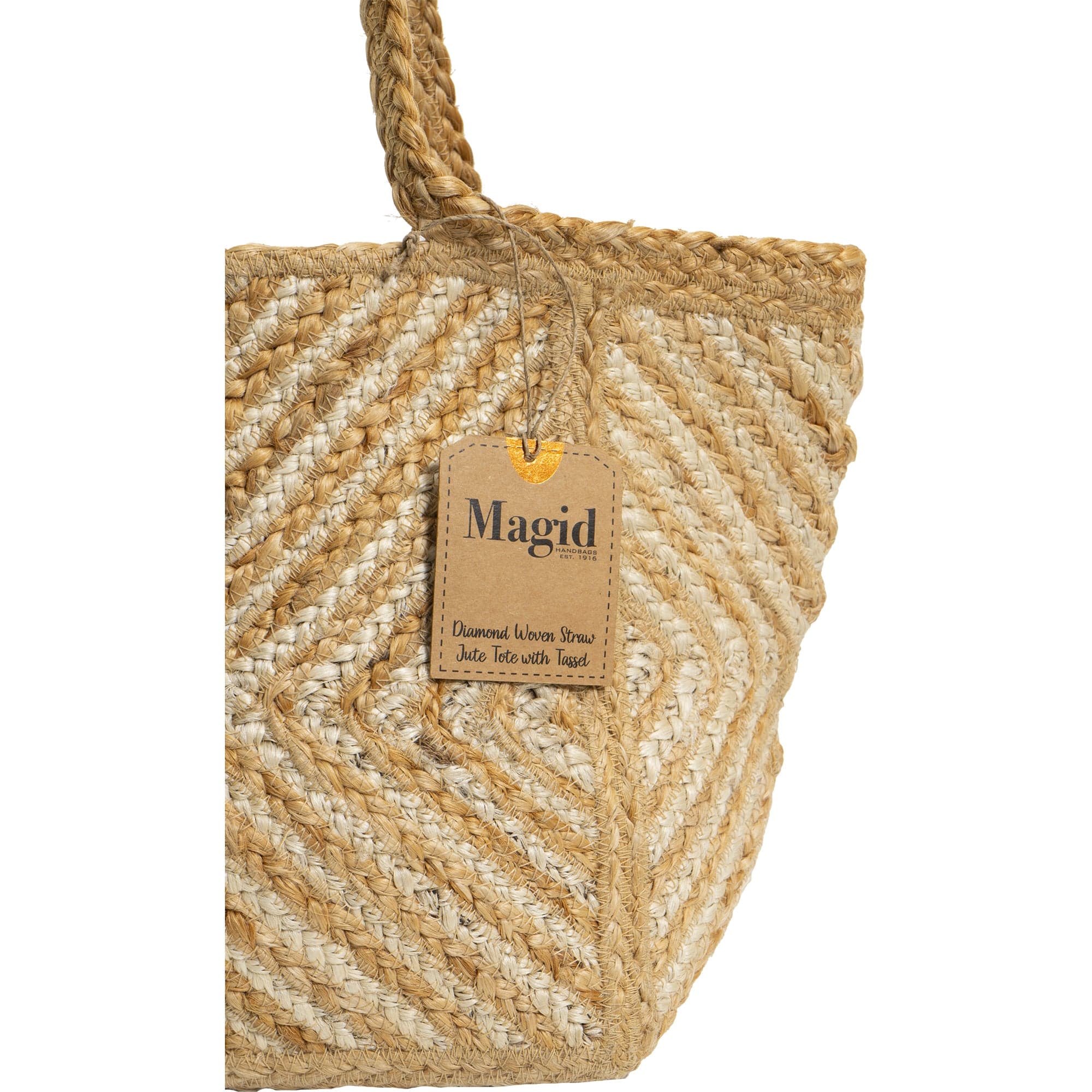 Magid Diamond Woven Natural Straw Jute Tote Magid NYC