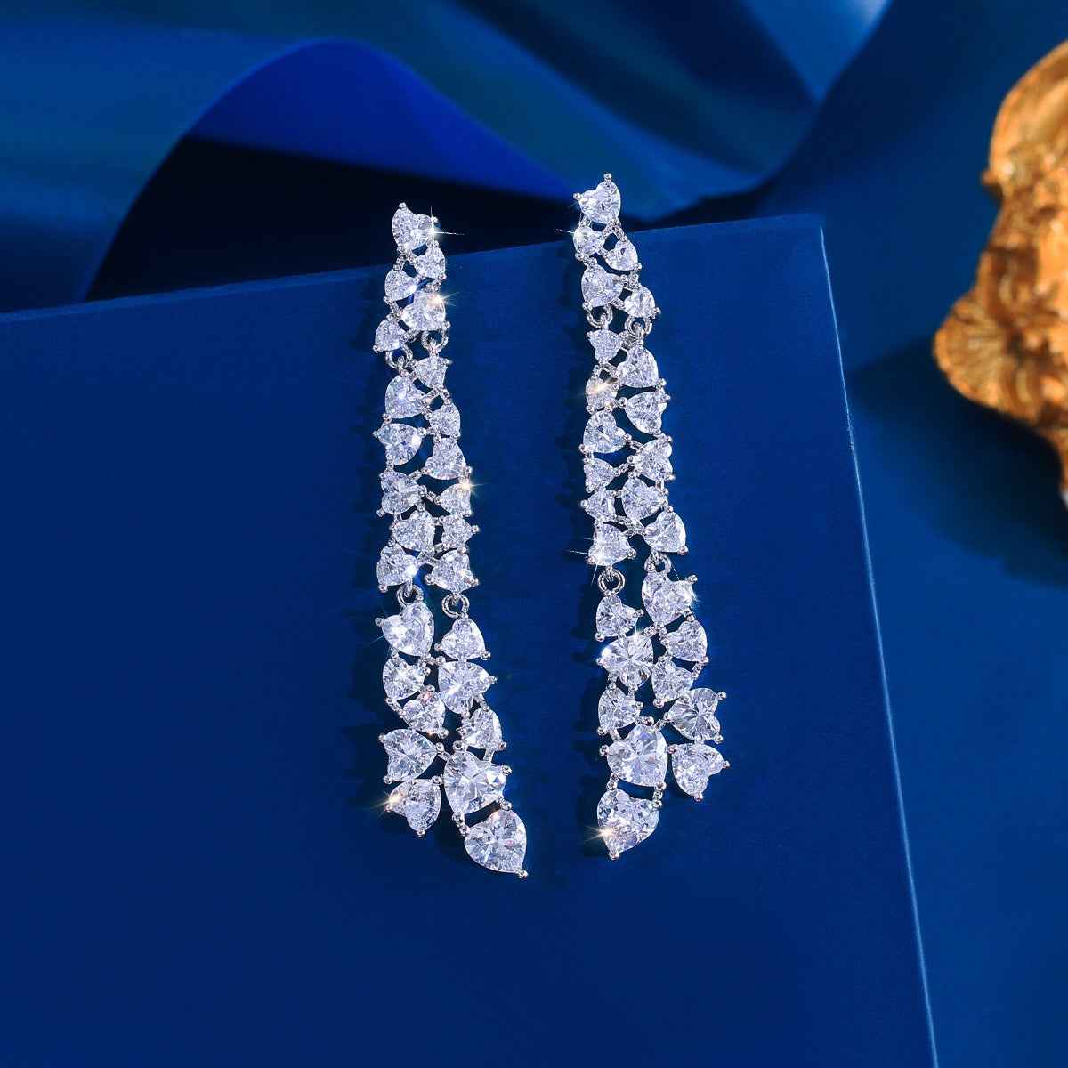 Long tassel earrings with full diamond embellishments