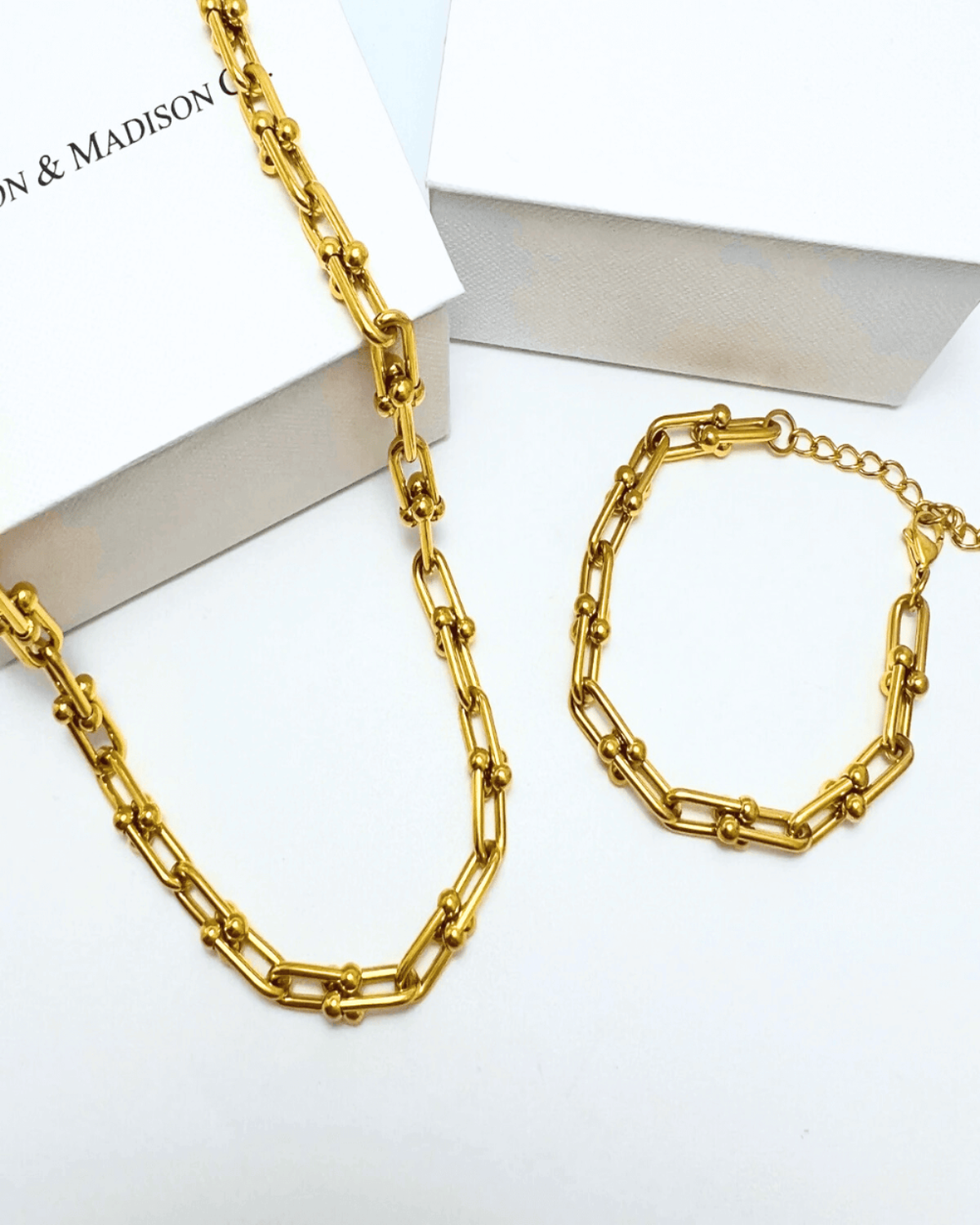18K Gold Link Chain Necklace Bracelet Bundle Set Mason & Madison Co. Jewelry