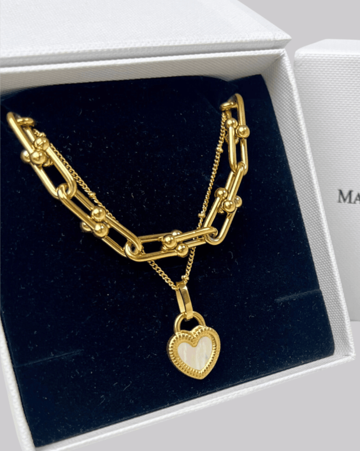 18K Gold Link Necklace + Heart Pearl Pendant Necklace Stack Bundle Mason & Madison Co. Jewelry
