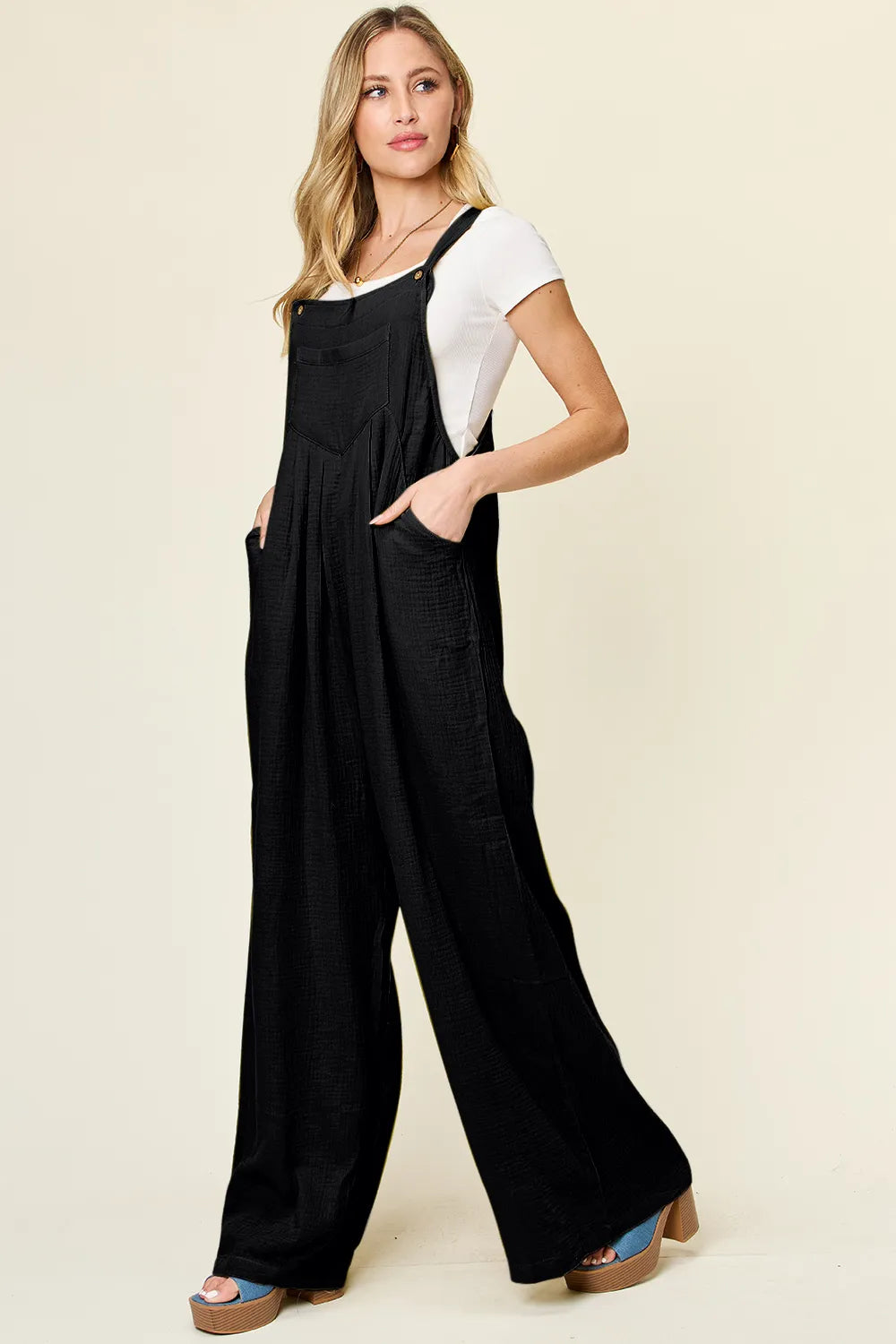 Double Take Full Size Texture Wide Strap Wide Leg Overall - Atelievuè