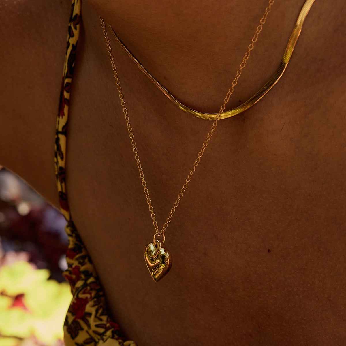 18K gold double chain with heart/star design exquisite simple necklace