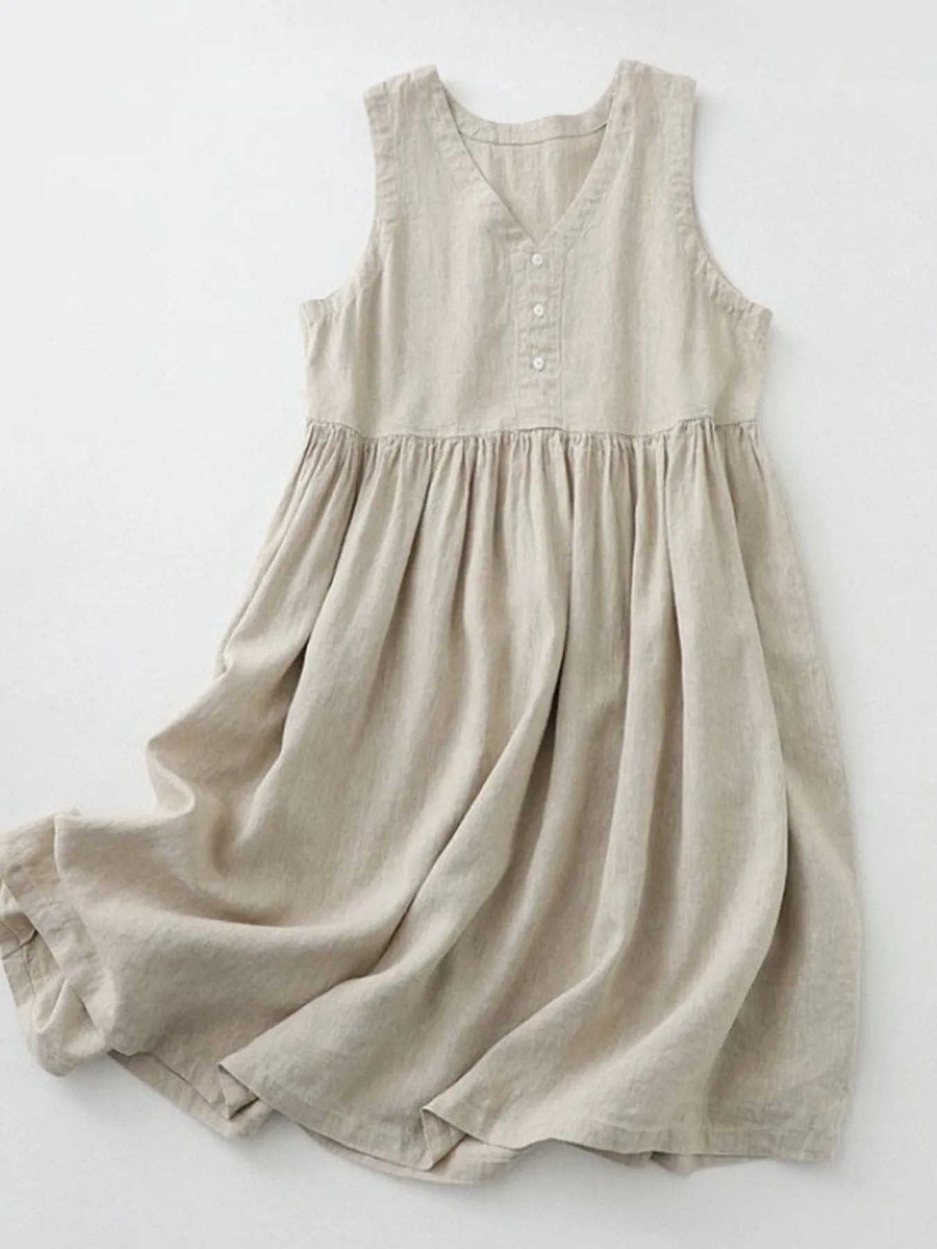 V-Neck Button Detail Sleeveless Midi Dress - Atelievuè