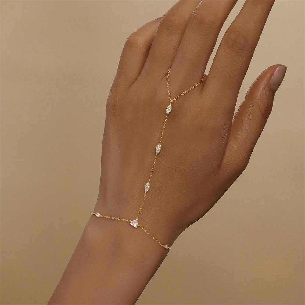 s925 sterling silver horse eye diamond bracelet ring chain finger chain