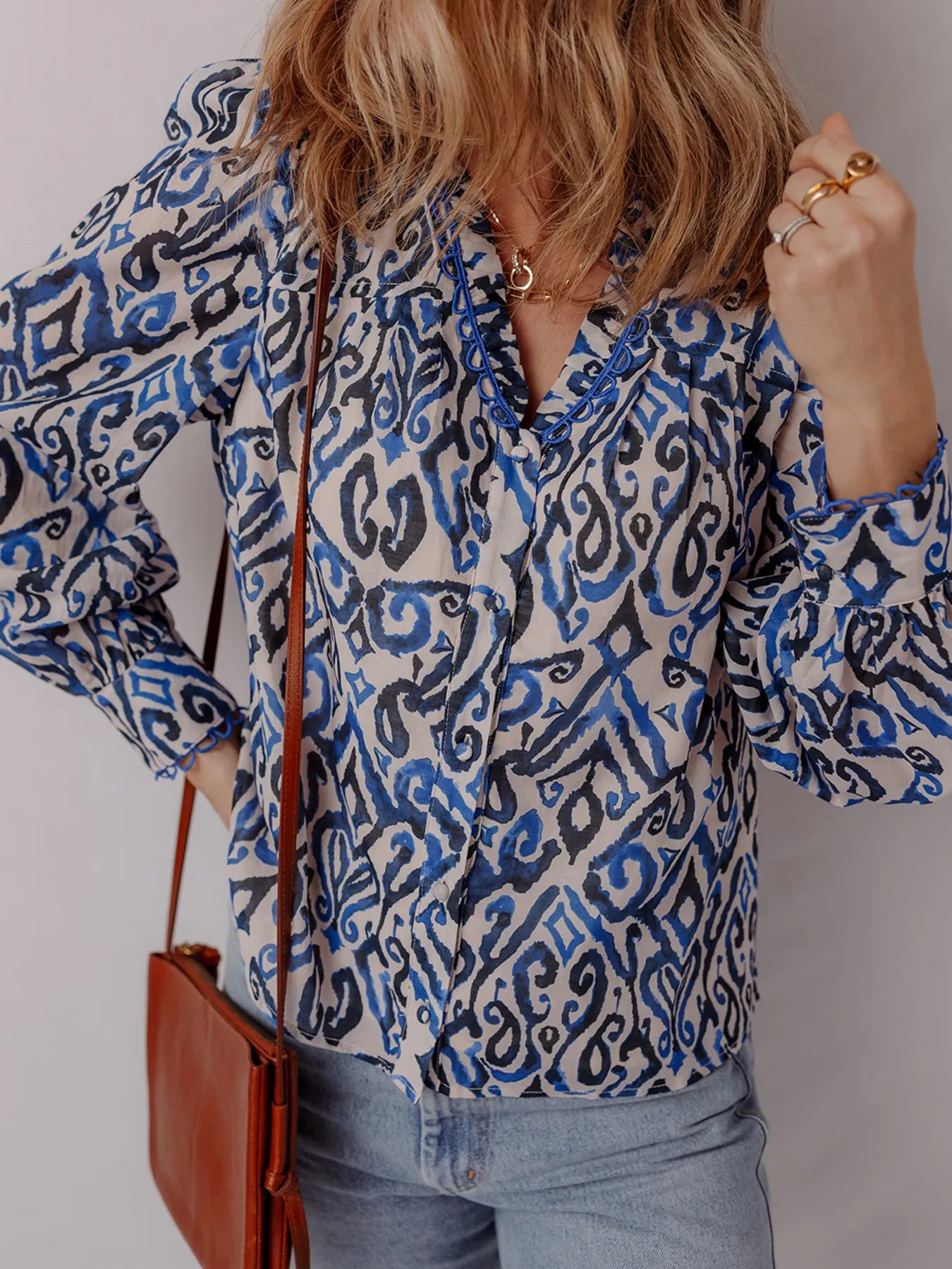 Paisley Print Long Sleeve Blouse - Atelievuè