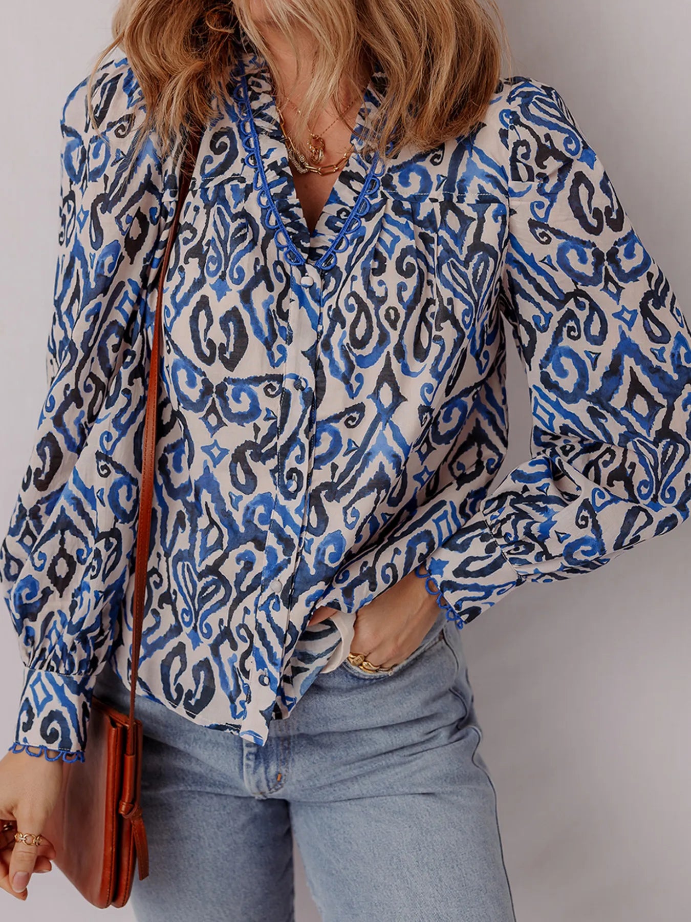 Paisley Print Long Sleeve Blouse - Atelievuè