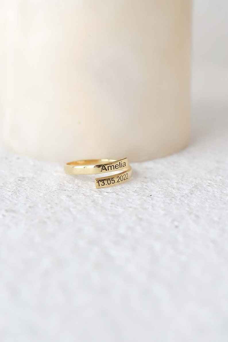 Customized Name and Date Open Ring