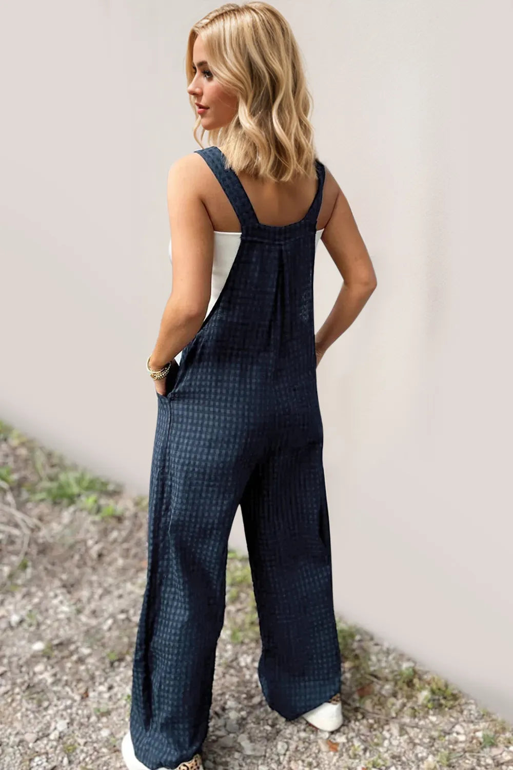 Oh Full Size Plaid Wide Leg Overalls with Pockets - Atelievuè