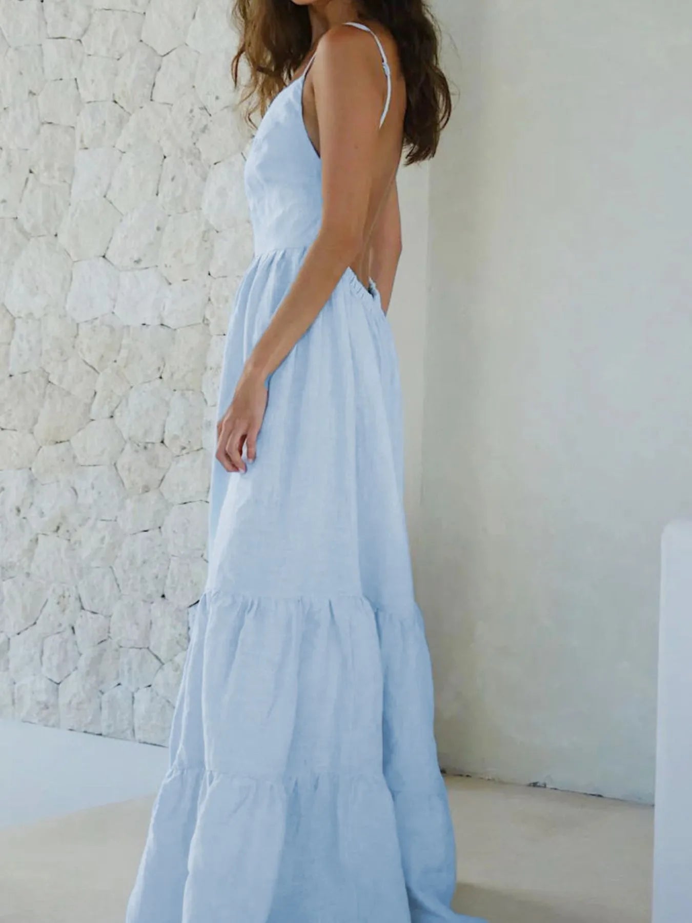 Tiered Maxi Cami Dress with Ruffled Hem - Atelievuè