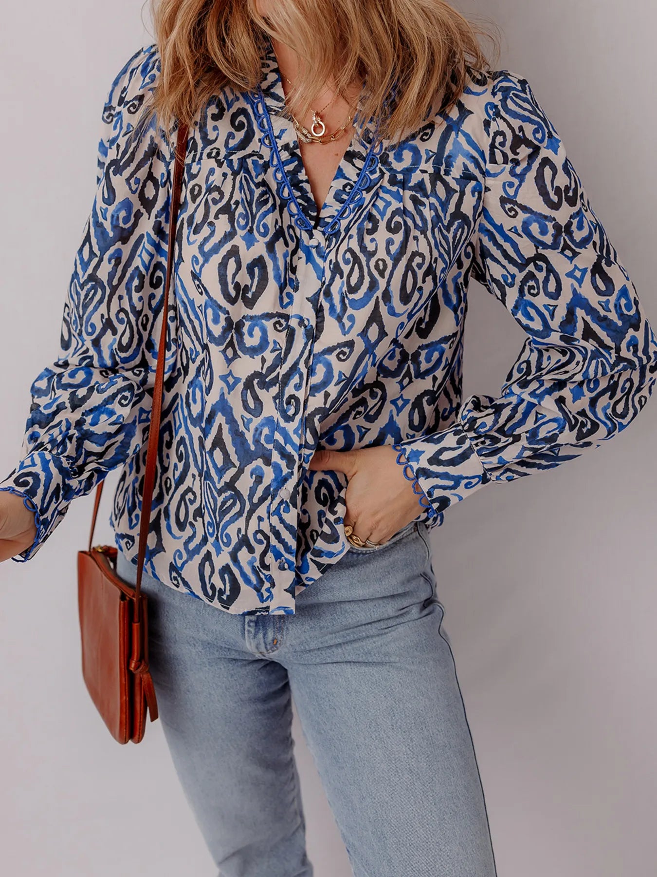 Paisley Print Long Sleeve Blouse - Atelievuè
