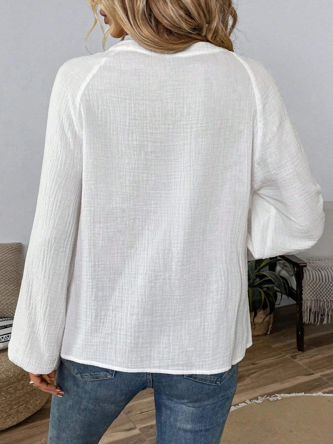 Paisley Pattern Notched Long Sleeve Blouse - Atelievuè
