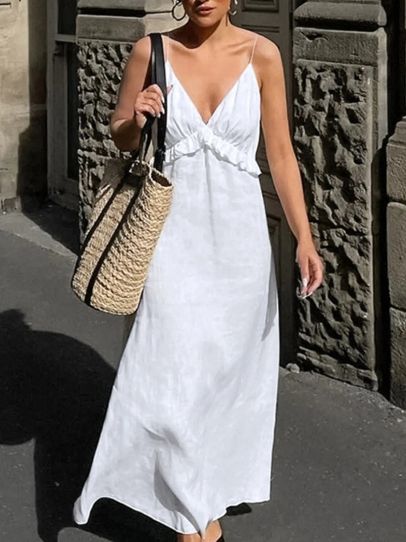 Ruffled V-Neck Maxi Dress - Atelievuè