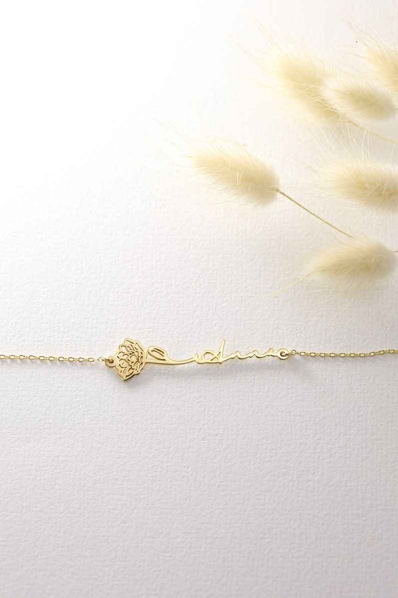 Customized Birth Flower Name Bracelet