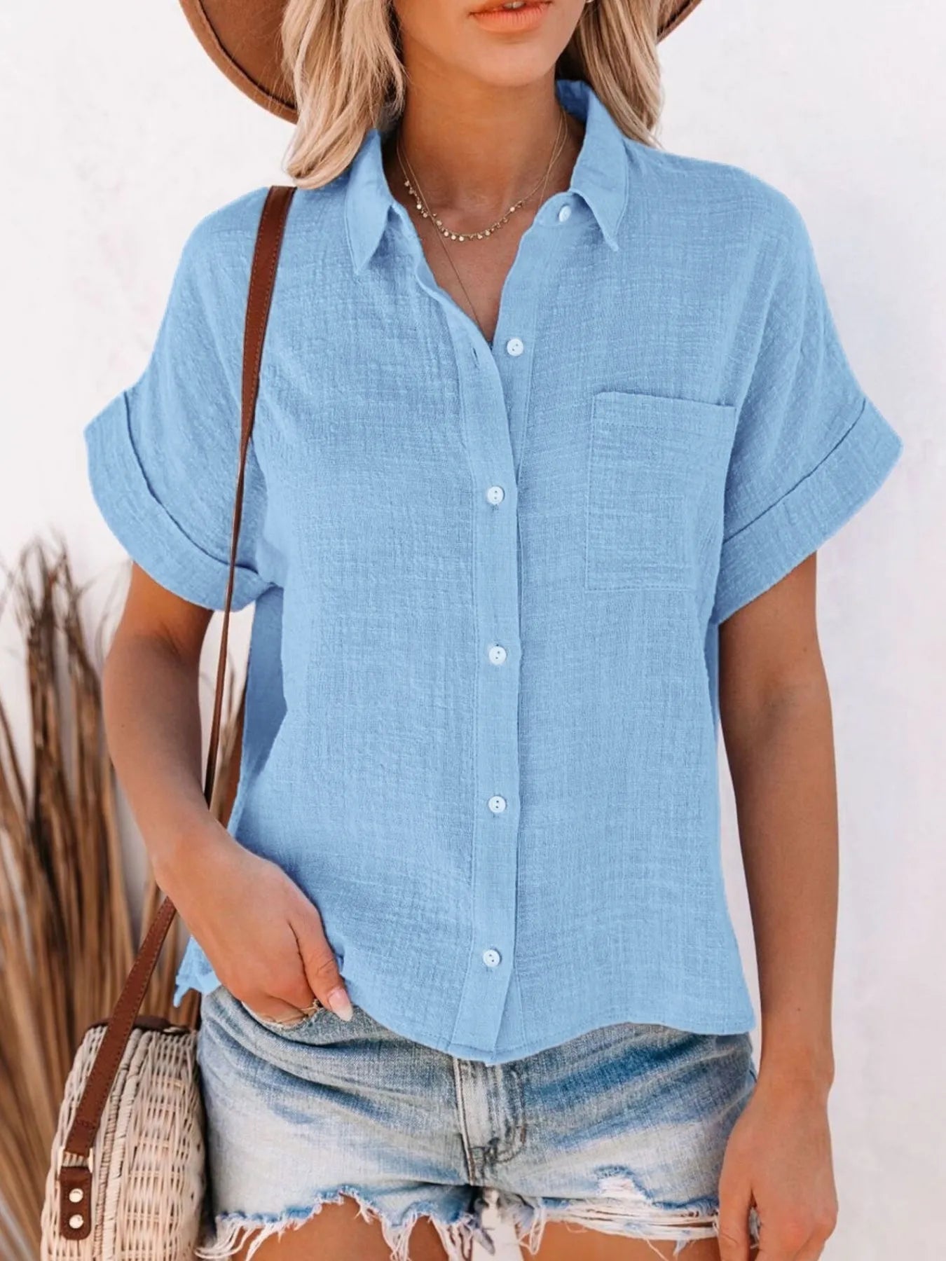 Full Size Button Up Short Sleeve Shirt Plus Size - Atelievuè