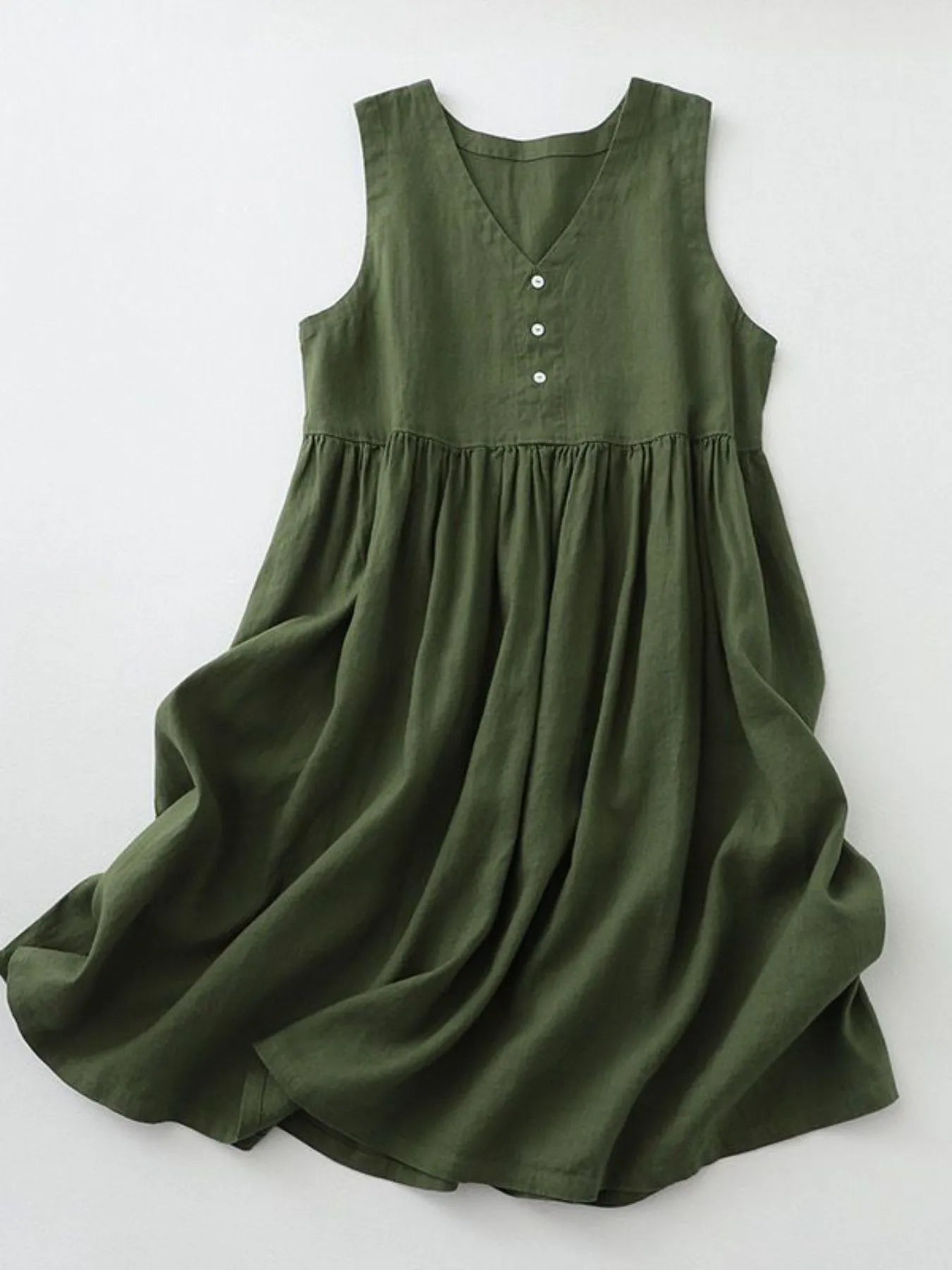 V-Neck Button Detail Sleeveless Midi Dress - Atelievuè