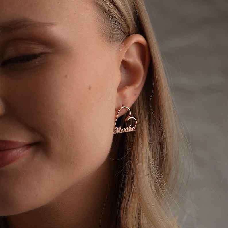 Heart Name Stud Earrings