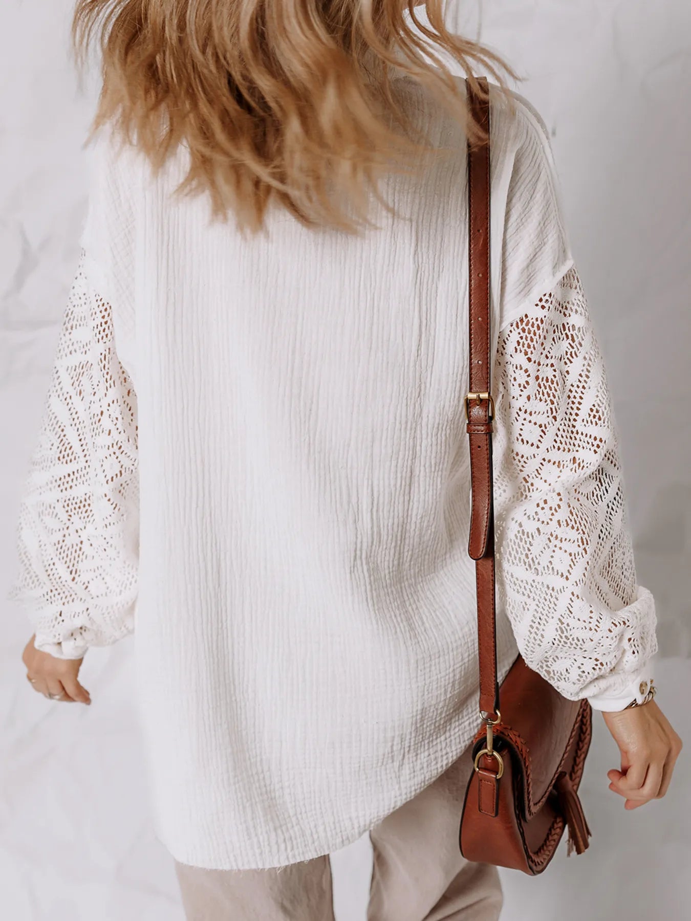 Lace Sleeve Button Down Shirt - Atelievuè