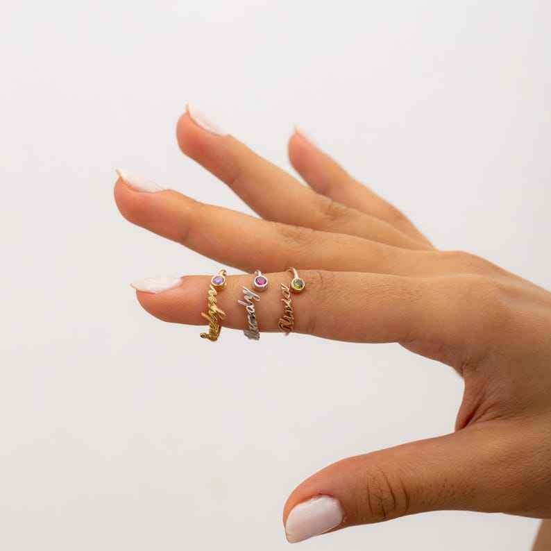 Customized Birthstone Name Open Ring