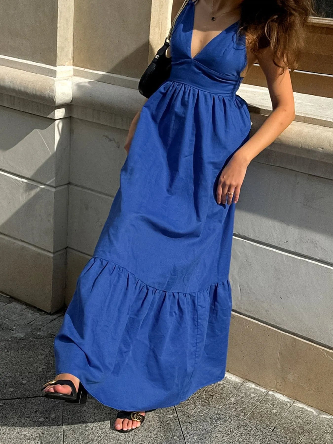 V-Neck Tiered Maxi Cami Dress - Atelievuè
