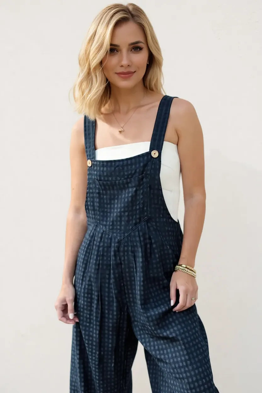 Oh Full Size Plaid Wide Leg Overalls with Pockets - Atelievuè
