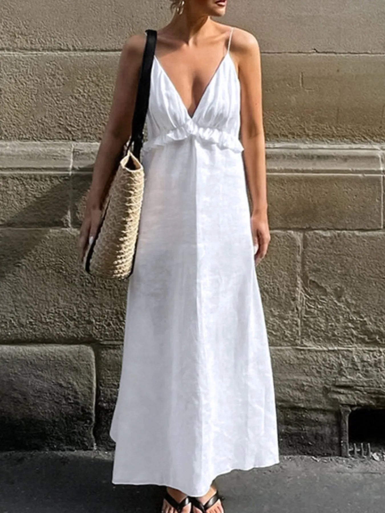 Ruffled V-Neck Maxi Dress - Atelievuè