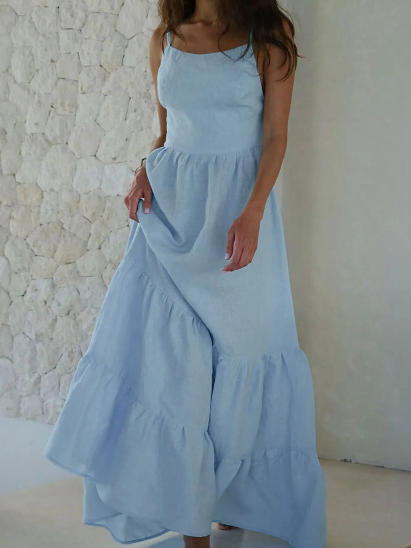 Tiered Maxi Cami Dress with Ruffled Hem - Atelievuè