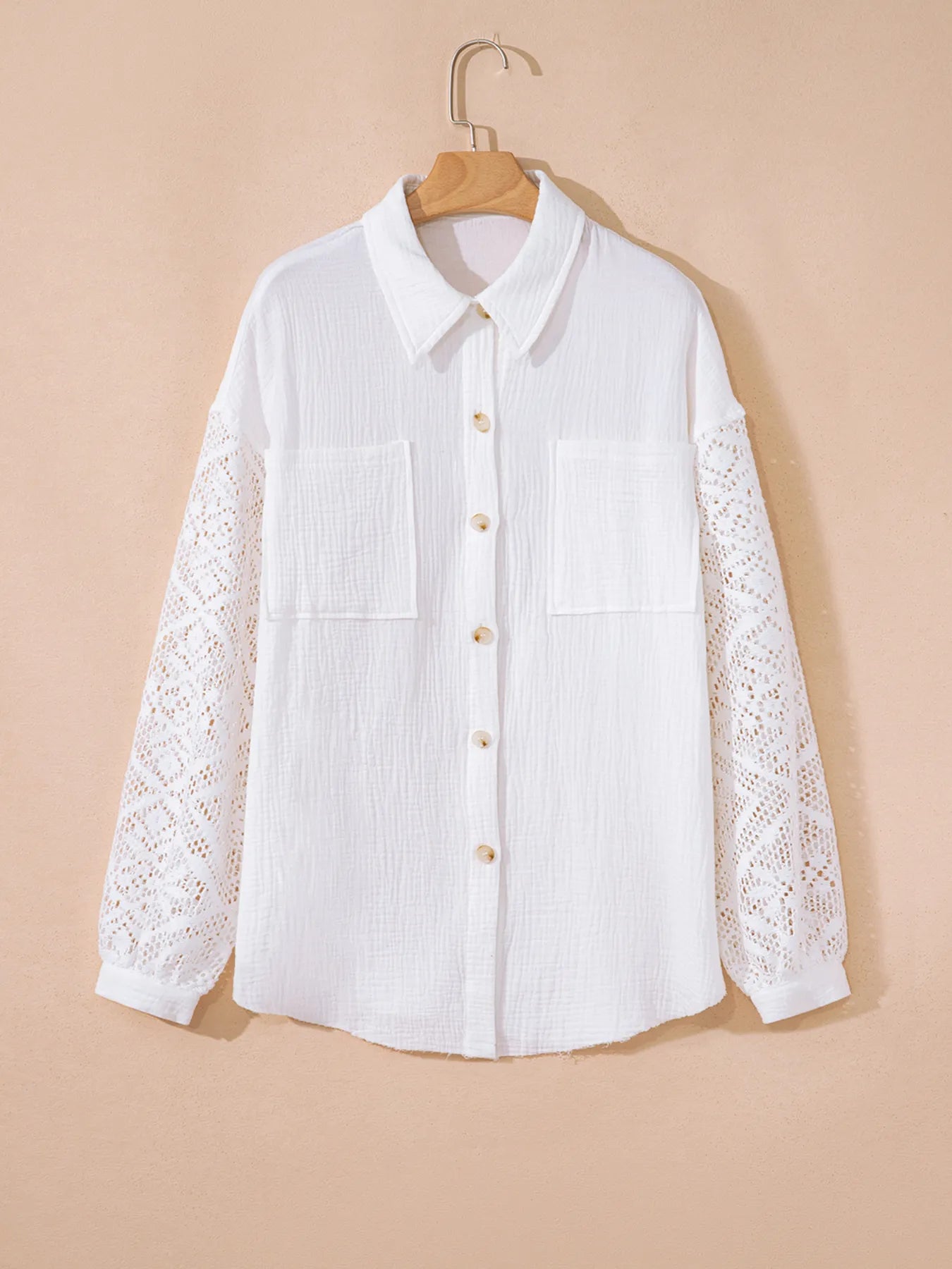 Lace Sleeve Button Down Shirt - Atelievuè