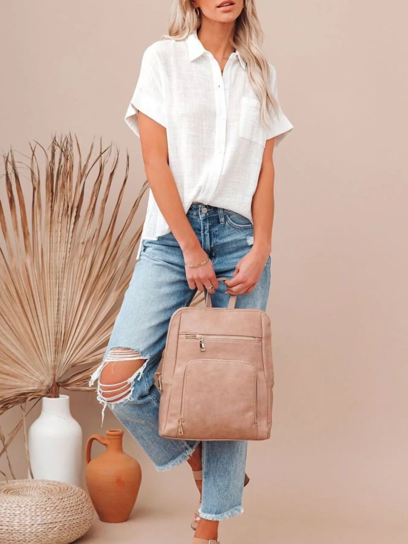 Full Size Button Up Short Sleeve Shirt Plus Size - Atelievuè