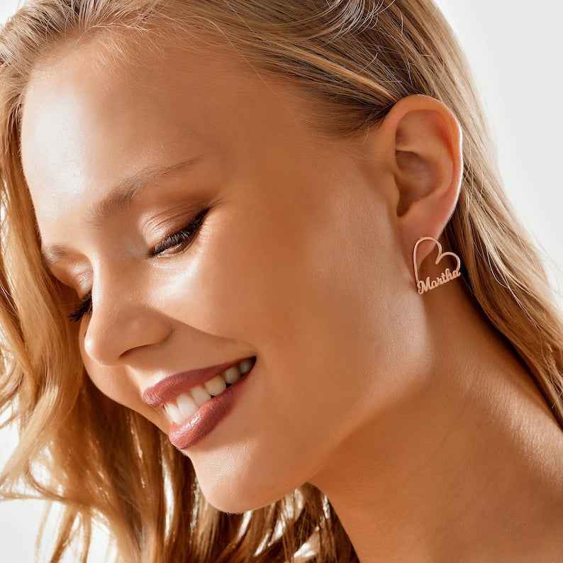 Heart Name Stud Earrings