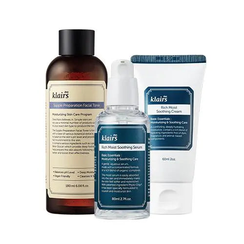 KLAIRS BASIC & BEST SET (Toner 180ml + Serum 80ml + Soothing Cream 60ml) - Atelievuè