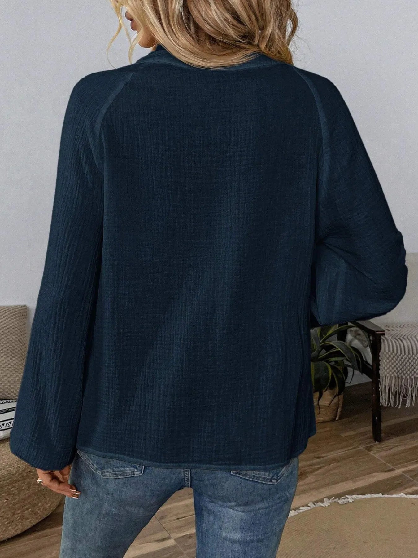 Paisley Pattern Notched Long Sleeve Blouse - Atelievuè