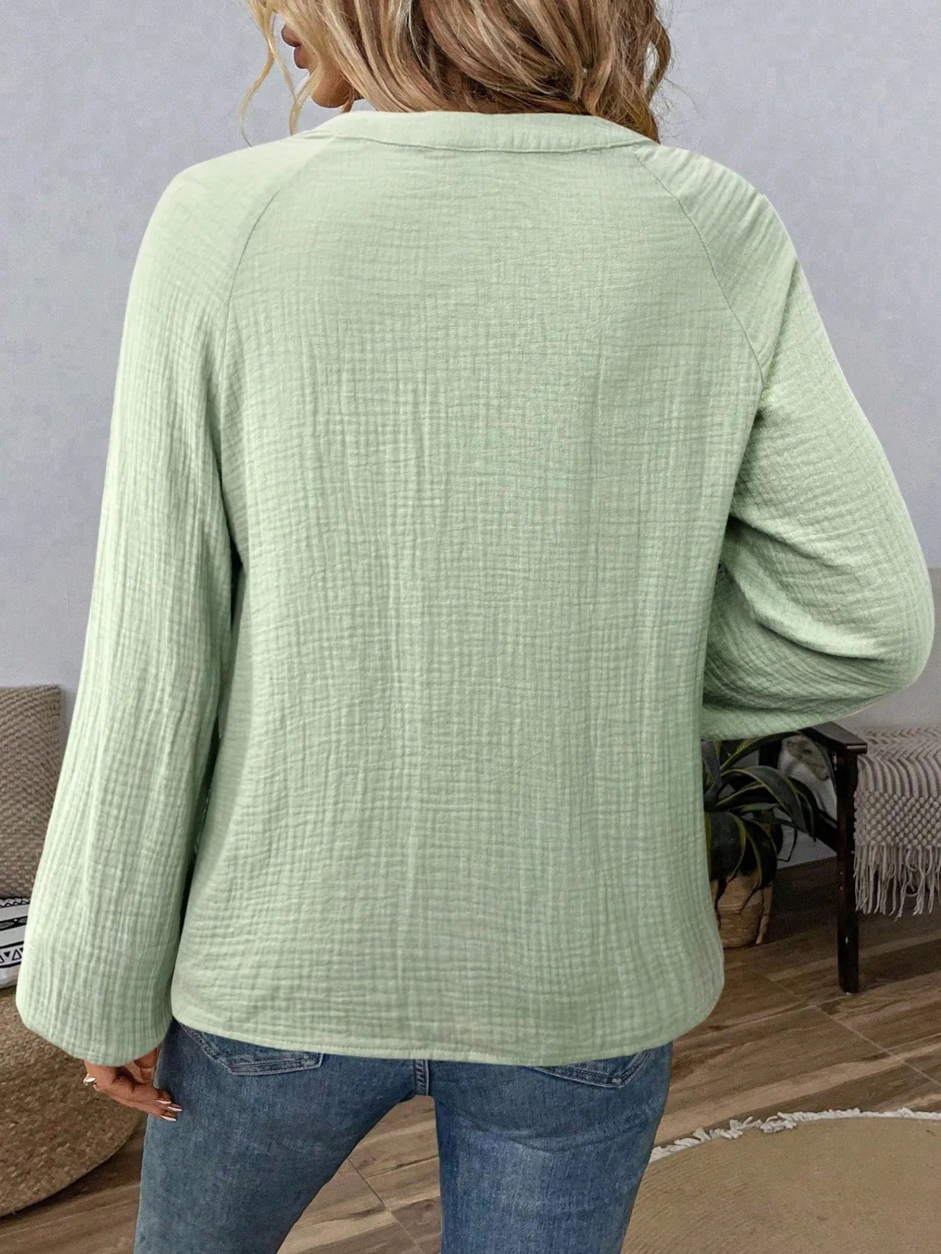 Paisley Pattern Notched Long Sleeve Blouse - Atelievuè