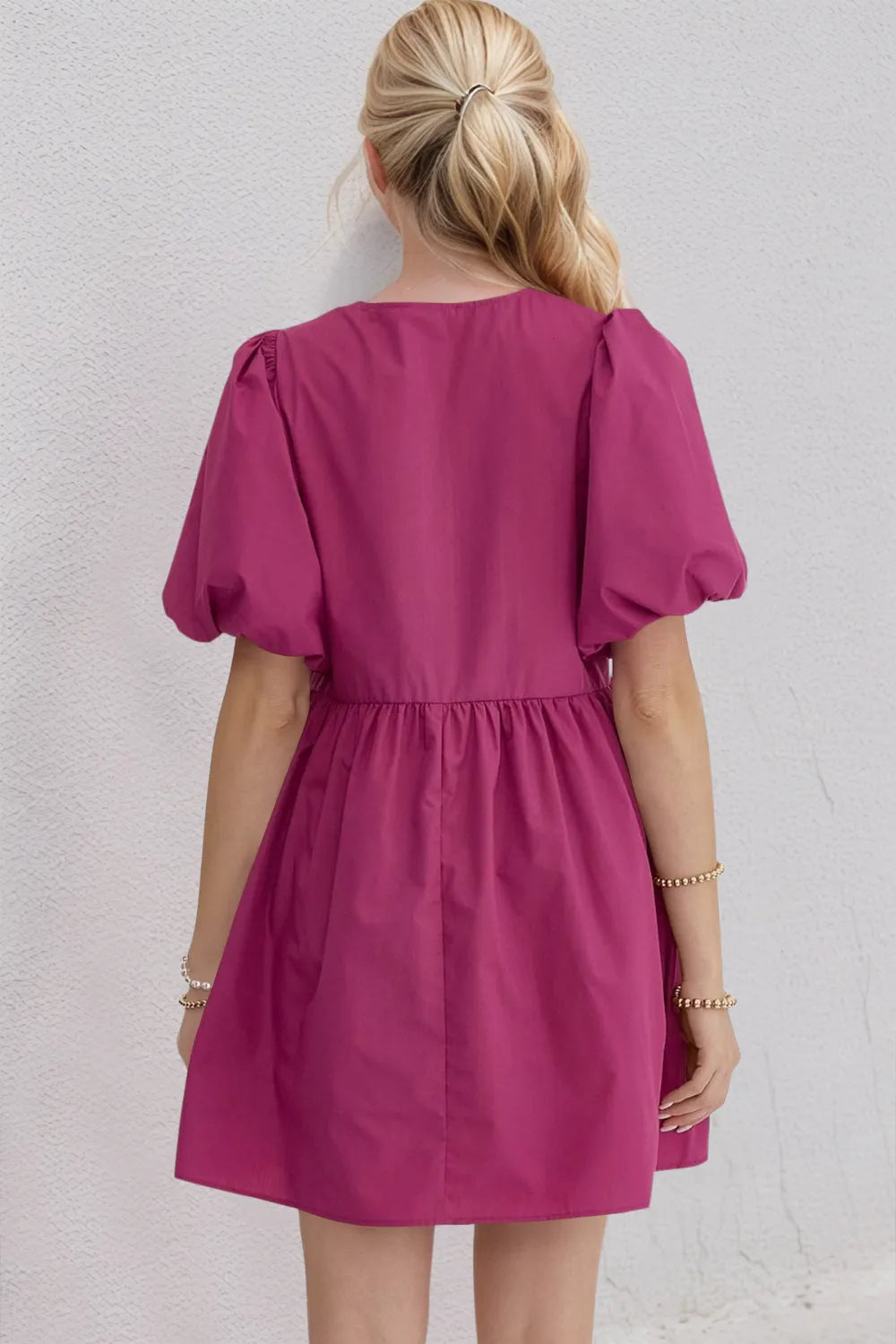 Oh Bow Ruched Puff Sleeve Mini Dress - Atelievuè