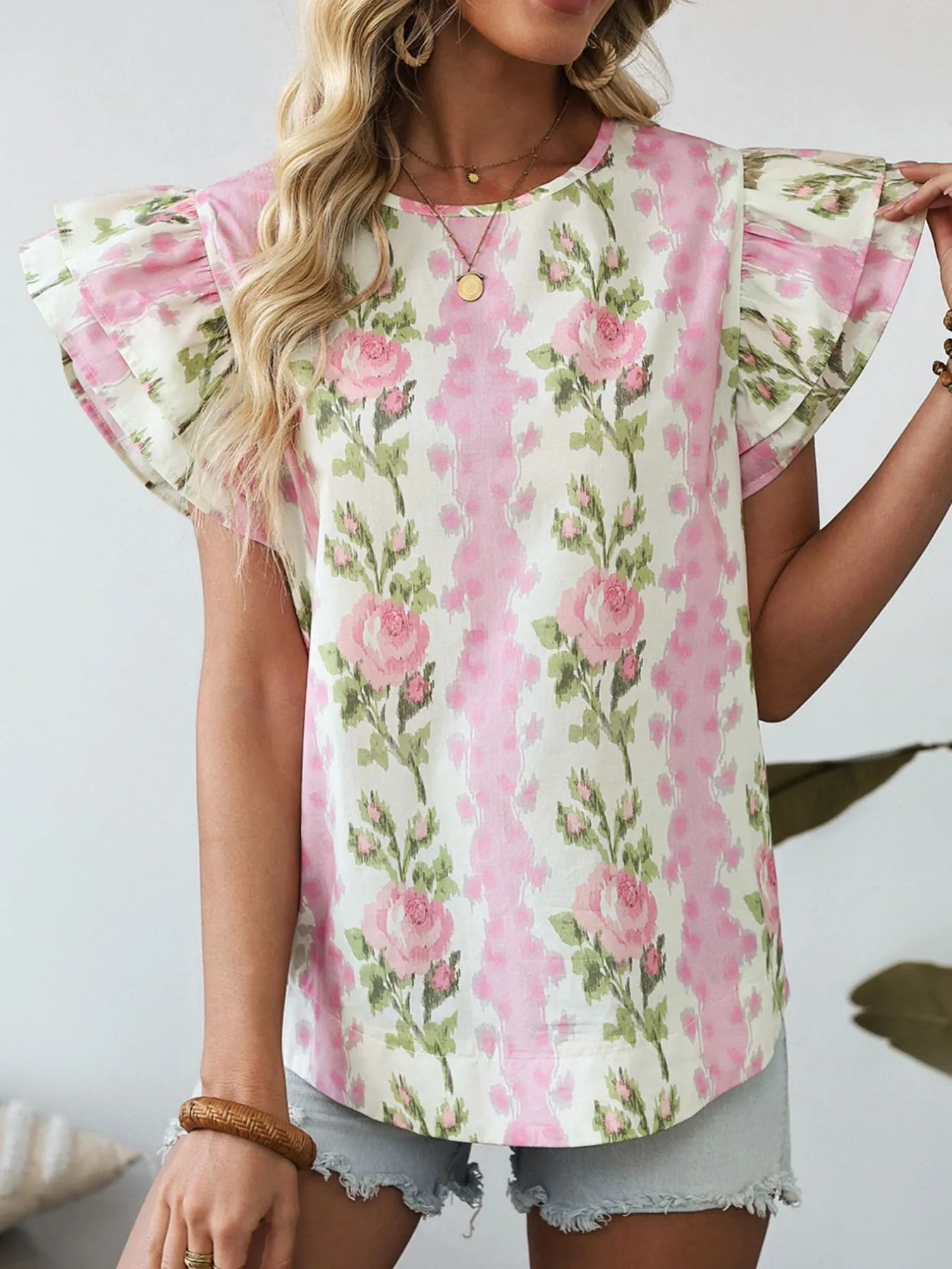 Floral Print Ruffled Sleeve Blouse - Atelievuè