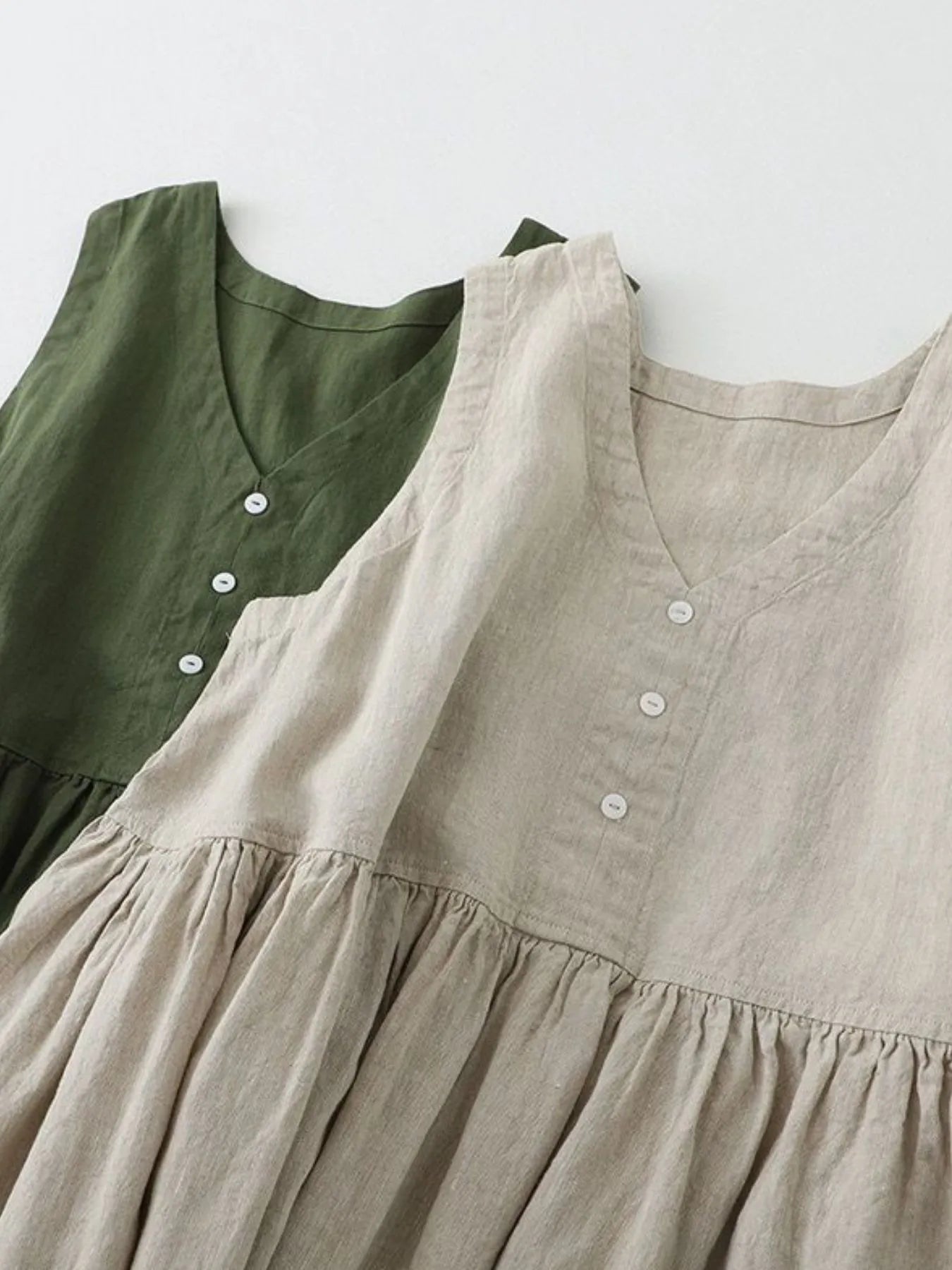 V-Neck Button Detail Sleeveless Midi Dress - Atelievuè