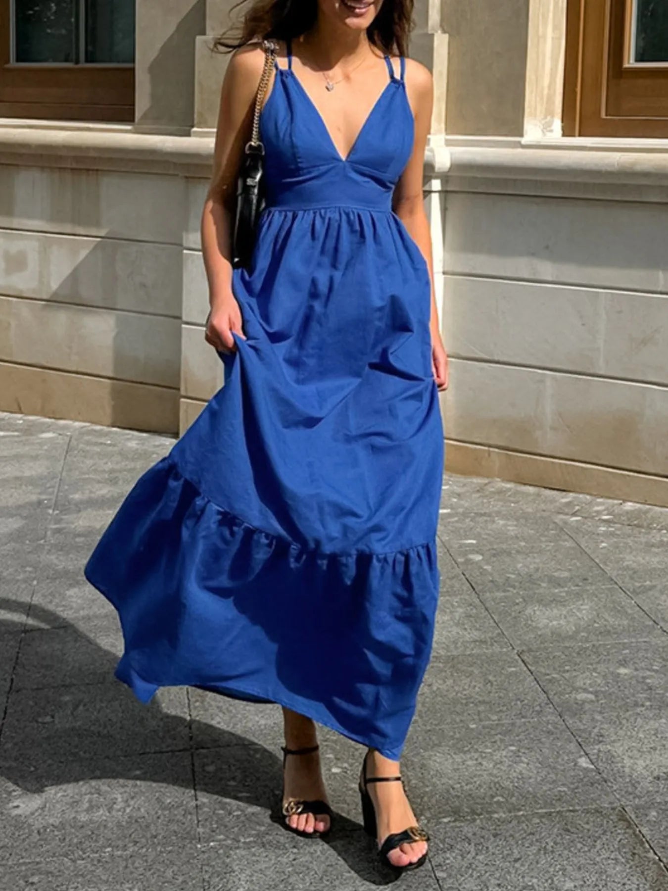 V-Neck Tiered Maxi Cami Dress - Atelievuè