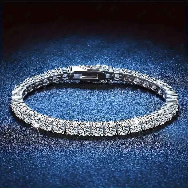 S925 sterling silver plated, fully encrusted with sparkling rhinestones, tennis chain.