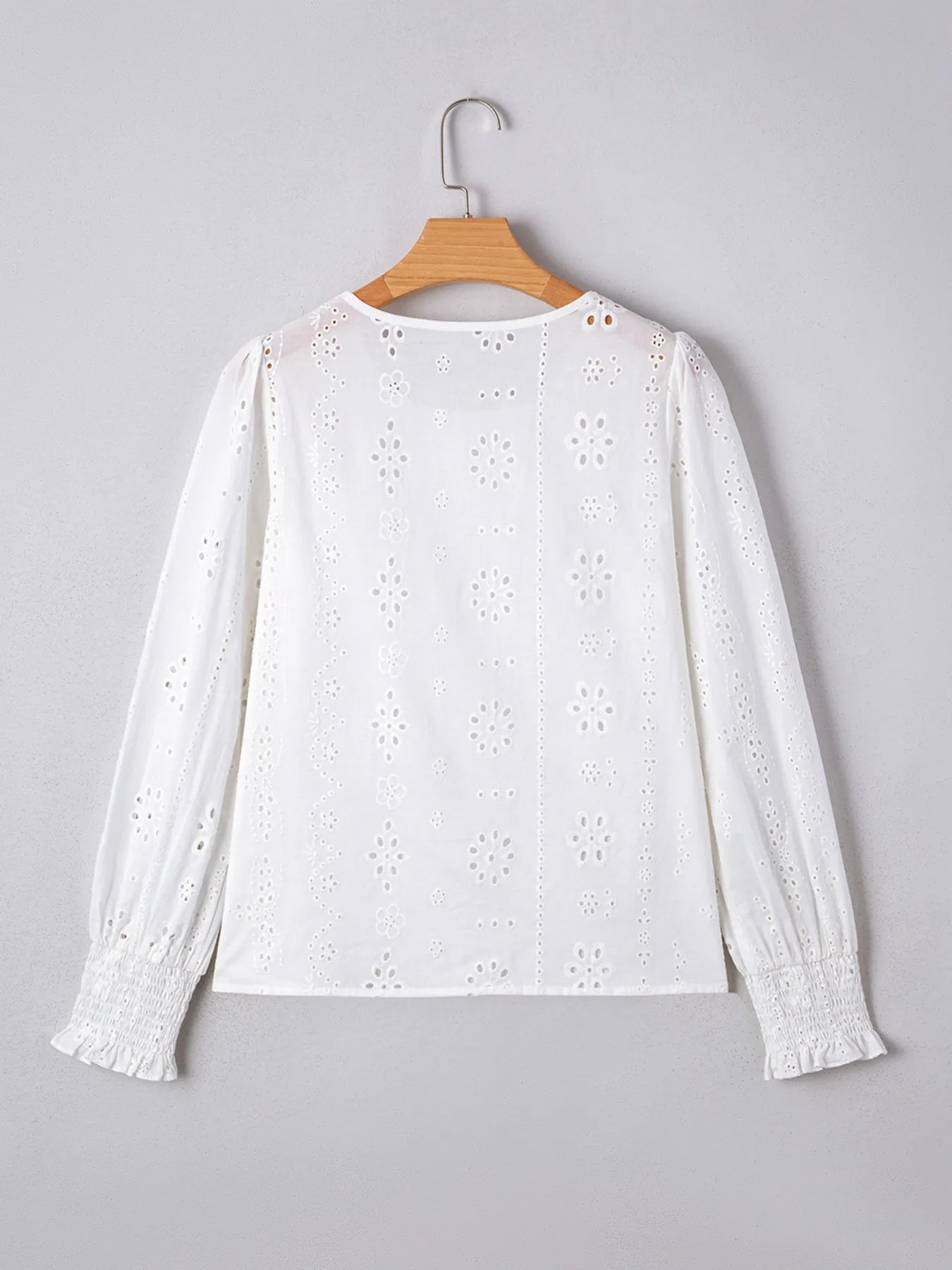 Eyelet Long Sleeve Blouse with Elastic Cuffs - Atelievuè