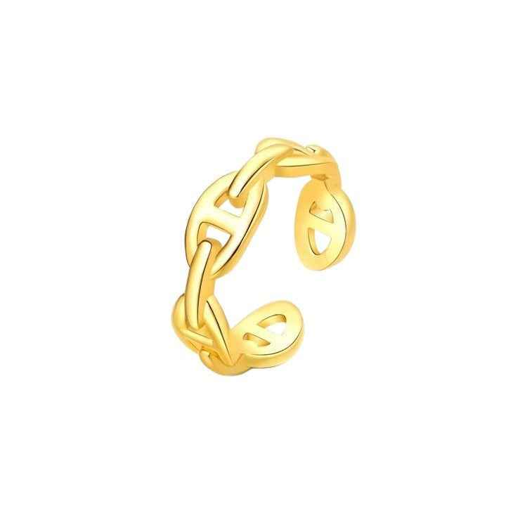 Gold and silver colored pig nose design open ring with full rhinestones for the index finger.
