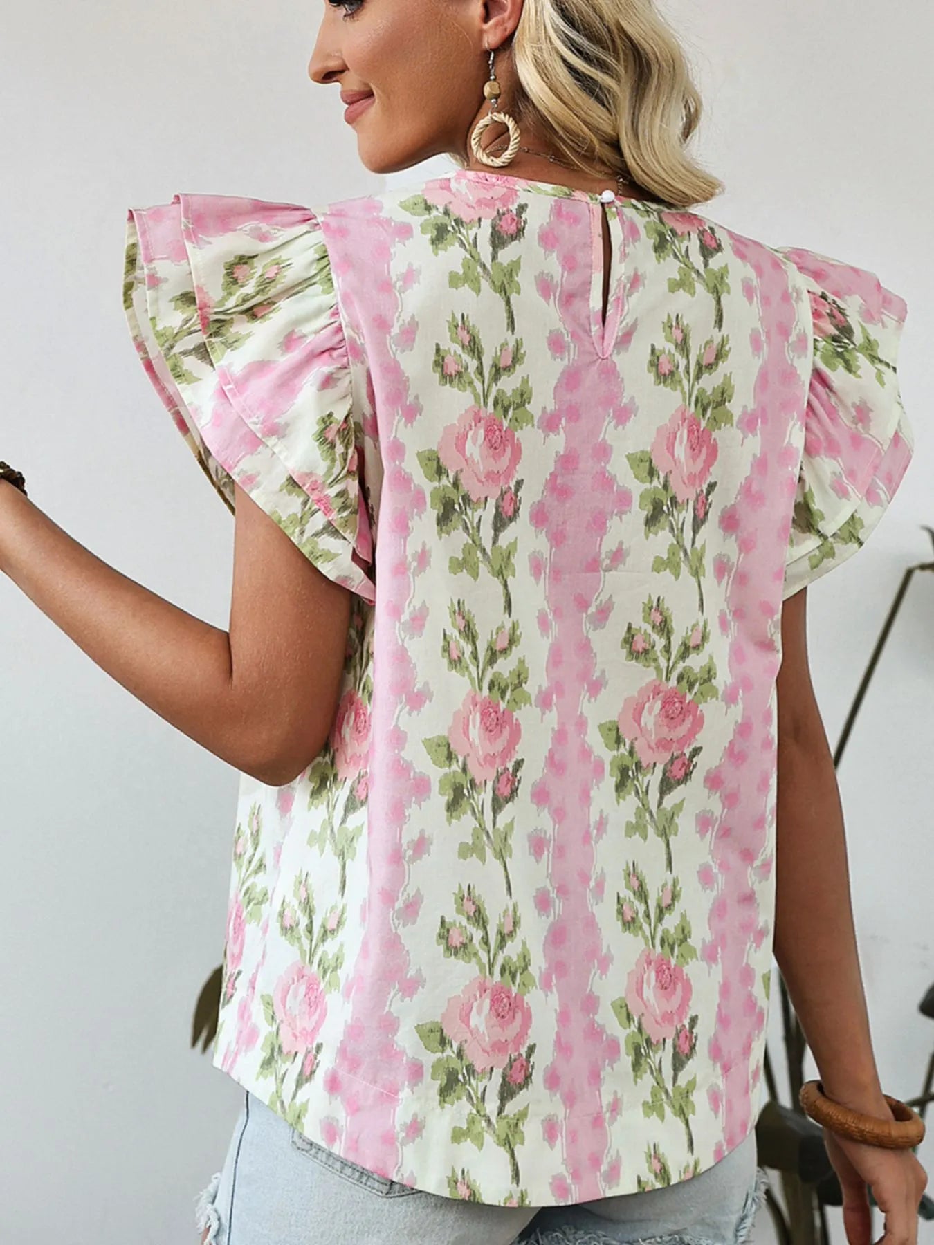 Floral Print Ruffled Sleeve Blouse - Atelievuè