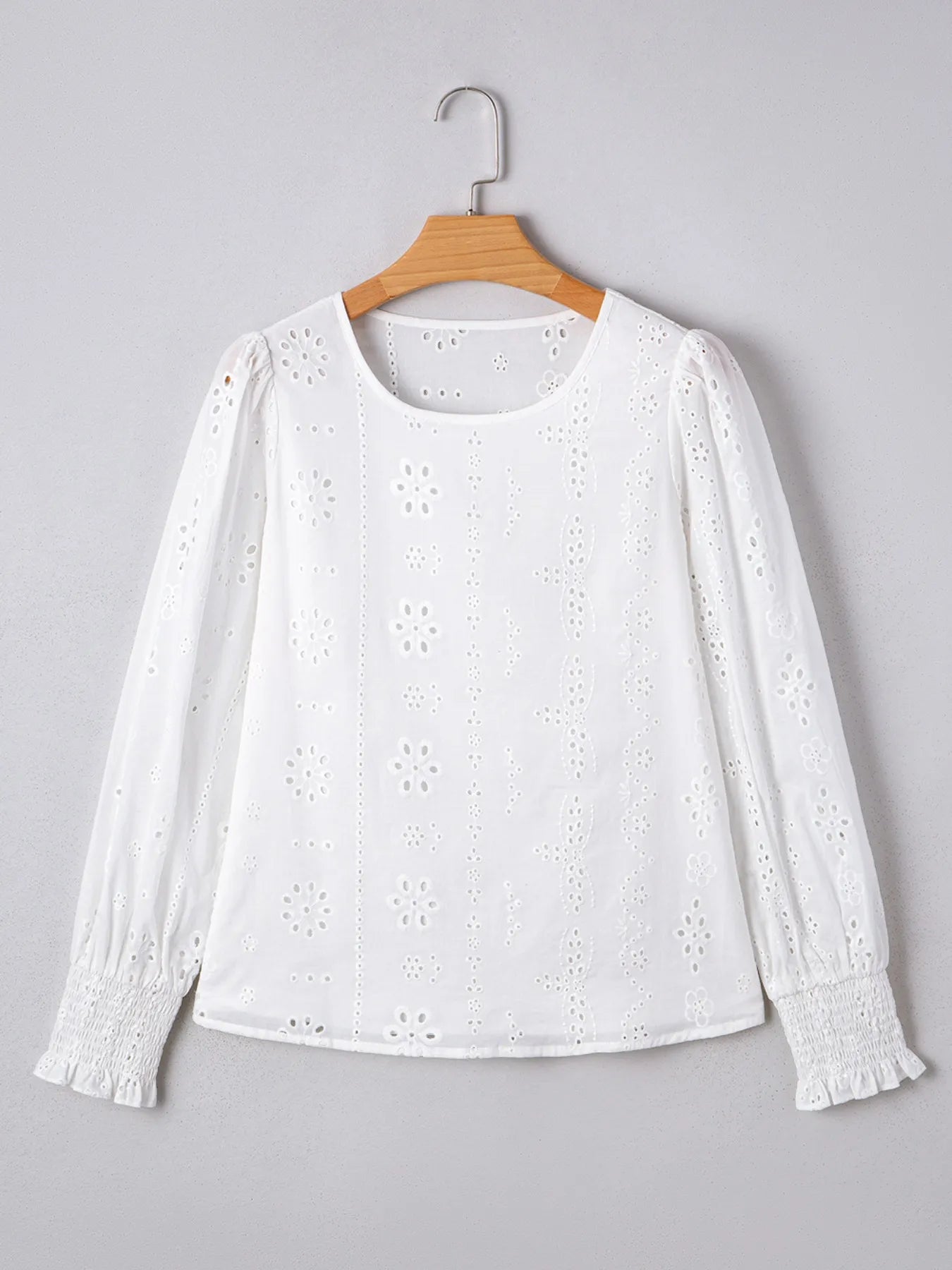 Eyelet Long Sleeve Blouse with Elastic Cuffs - Atelievuè