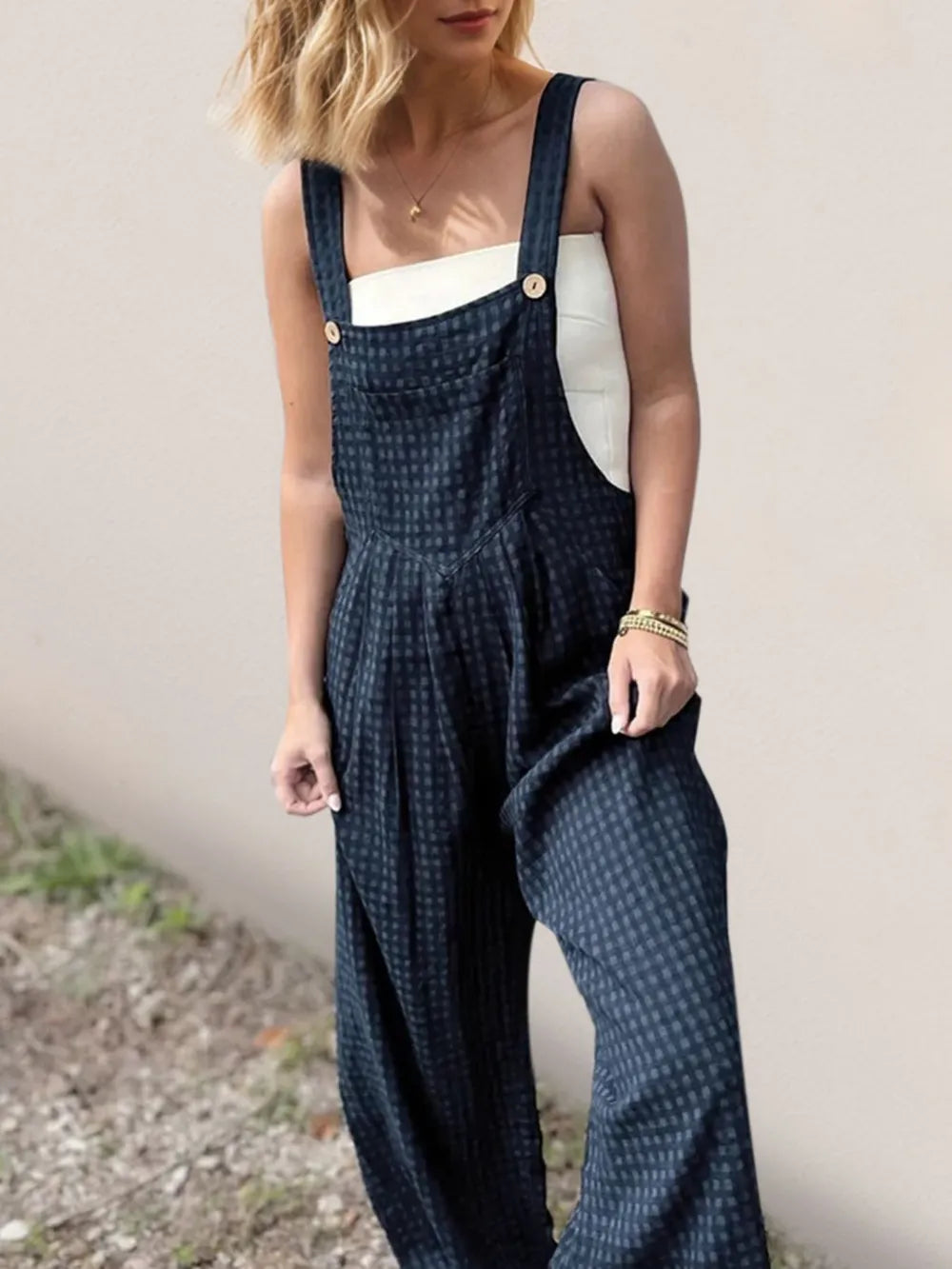 Oh Full Size Plaid Wide Leg Overalls with Pockets - Atelievuè