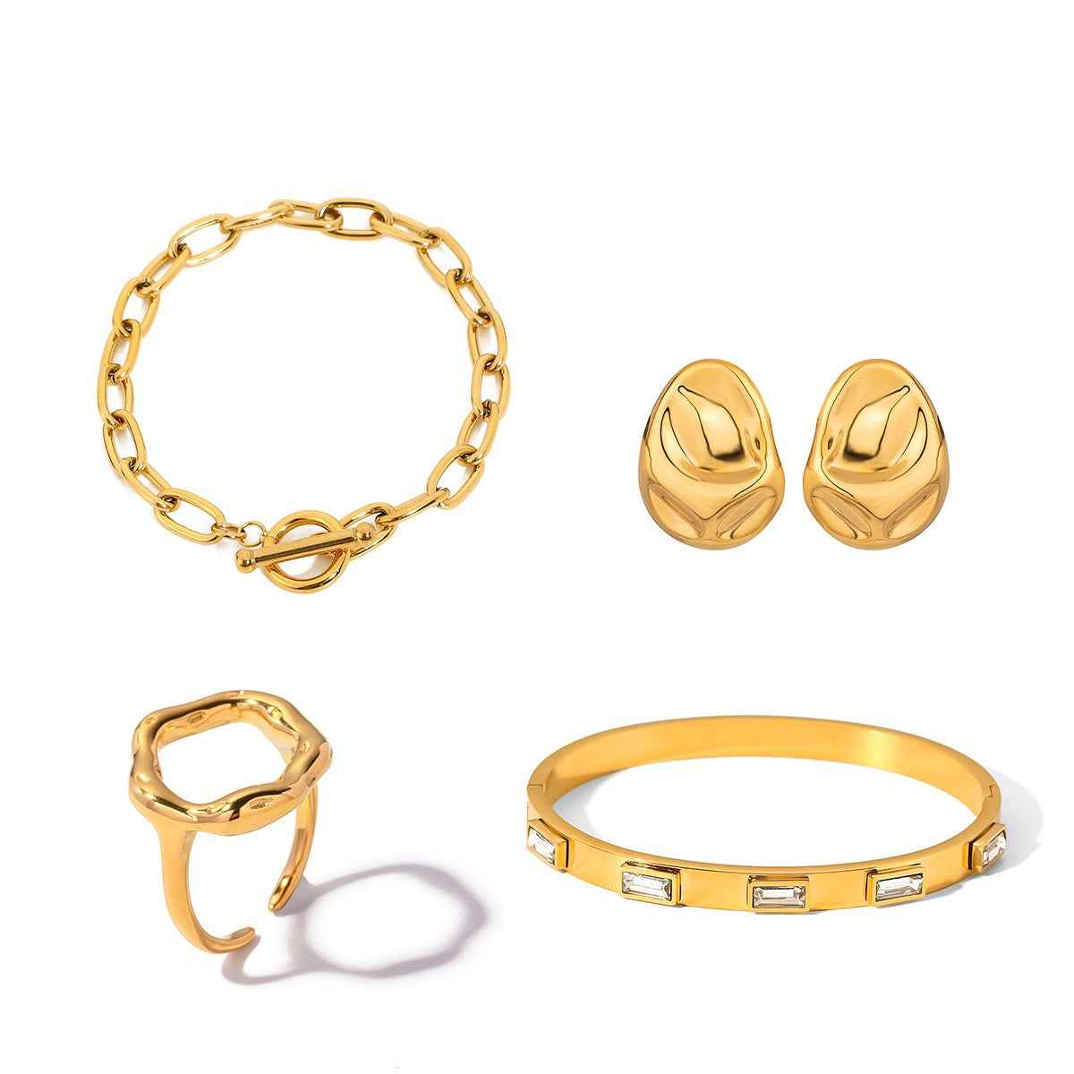 18K Gold and Zirconia Earring Set