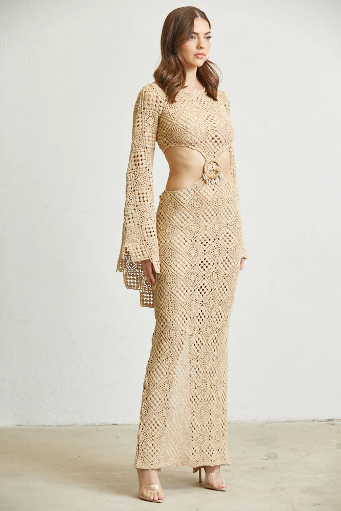 Eupheria Crochet Knit Trumpet Sleeves Dress RosePaulino