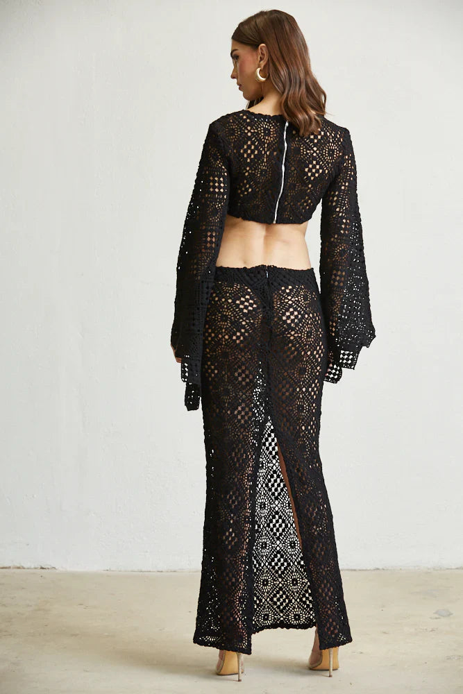Eupheria Crochet Knit Trumpet Sleeves Dress RosePaulino