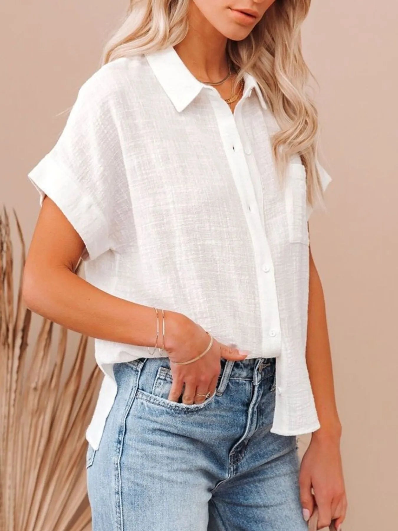 Full Size Button Up Short Sleeve Shirt Plus Size - Atelievuè