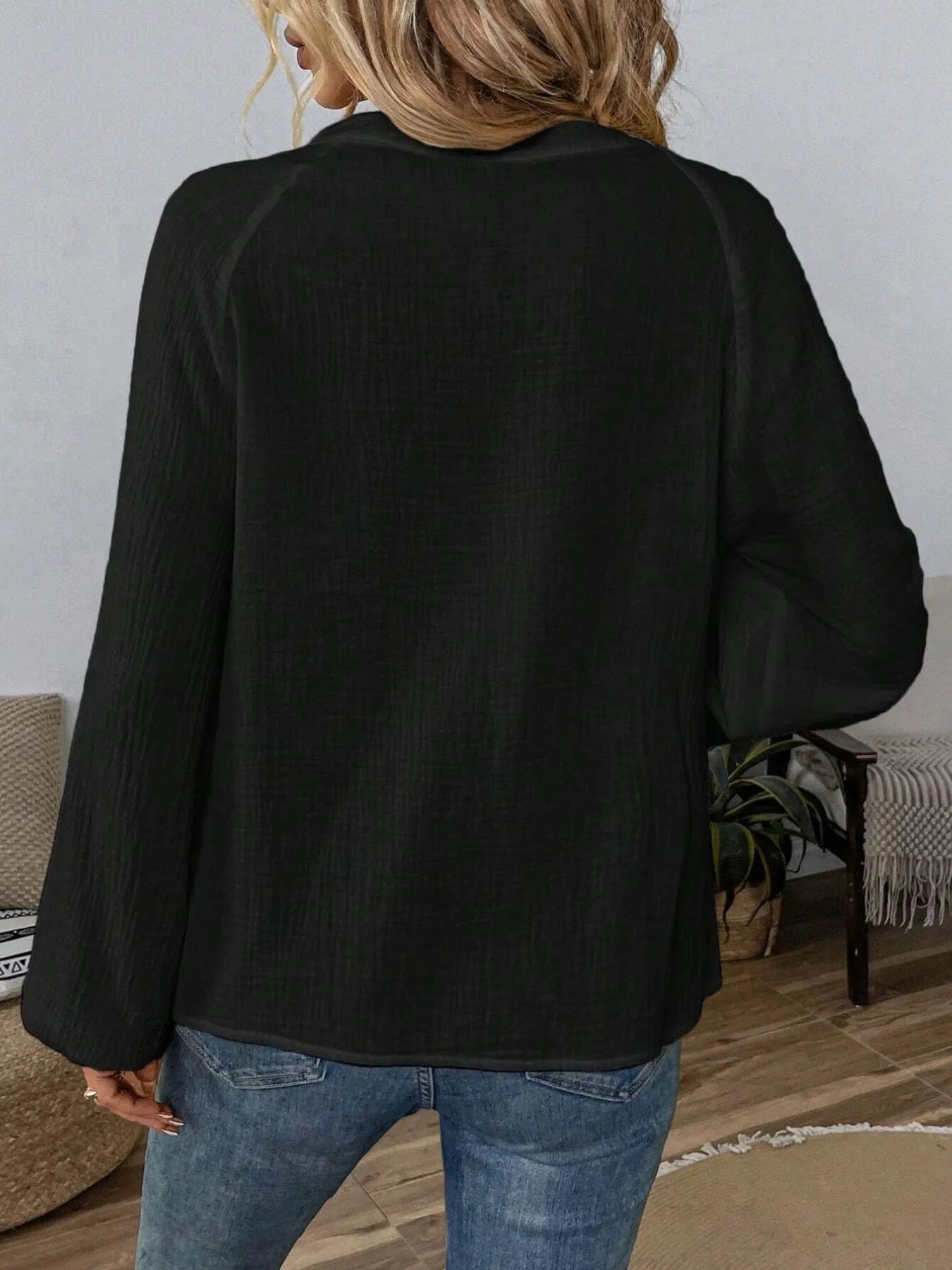 Paisley Pattern Notched Long Sleeve Blouse - Atelievuè