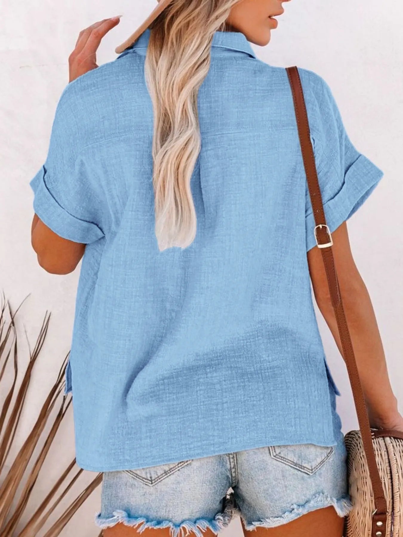 Full Size Button Up Short Sleeve Shirt Plus Size - Atelievuè