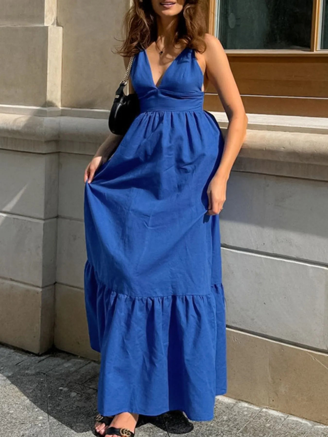 V-Neck Tiered Maxi Cami Dress - Atelievuè